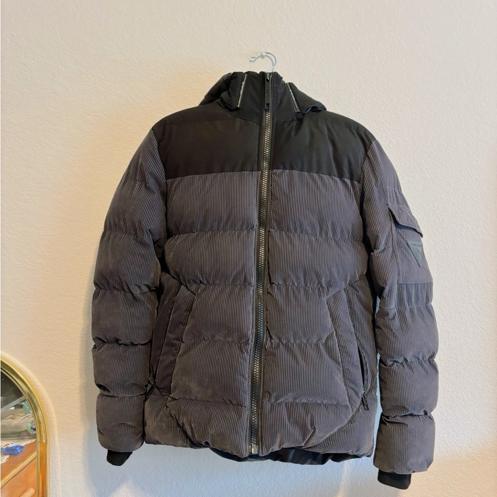 Point Zero Men's Black and Gray Corduroy Puffer Jacket